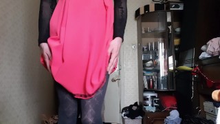 Crossdresser in a Boy Room. Boy gives daddy a Handjob.