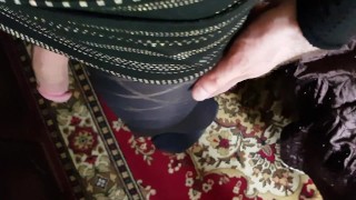Jerking Big Cock Crossdresser During work. Cumshot Boy on Panties.