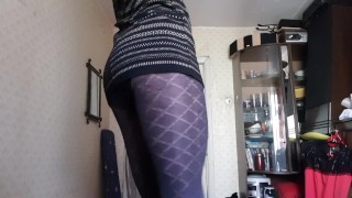  Boy Jerking Big Cock during work. Handjob Crossdresser on Lingerie.