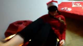 Special Christmas sexy barefoot teasing (foot fetish, young feet, soles)