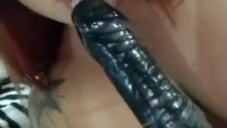 Hot Big Boobs Girl Sucking a BBC Dildo - Inked Brazilian model