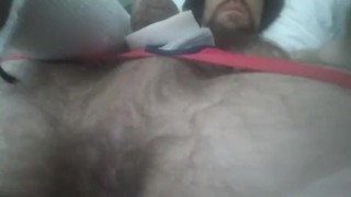 Practicing stretching my hairy hole with a dildo.