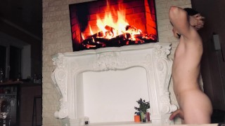 Very hot sex near the fireplace, doggy style, cum shot. (Casey Donovan)
