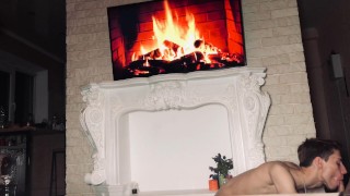 Very hot sex near the fireplace, doggy style, cum shot. (Casey Donovan)