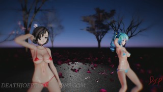 SFW MMD 4k UHD Blue & Red Bikini - Miku & Mitsu in Chocolate Cream - 1075
