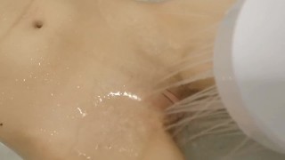 pretty girl getting her clit sprayed in the shower | loud moaning orgasm