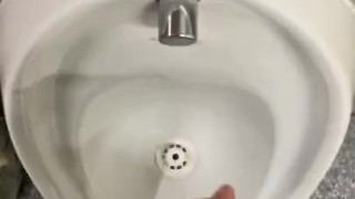 Wanking my hard cock in public toilets with big cumshot 