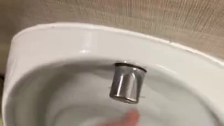Wanking my hard cock in public toilets with big cumshot 