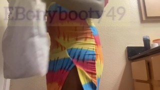 Girl ripping nasty bubbly farts in rainbow dress
