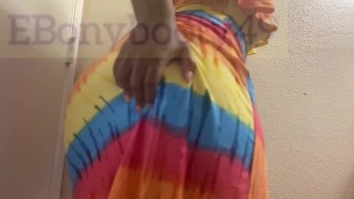 Girl ripping nasty bubbly farts in rainbow dress