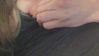 Licking my own nipple and playing with my Boobs