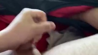 Wanking my hard white cock with big cumshot and loud moaning