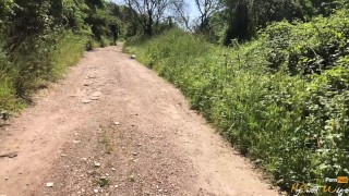 Slutty wife flashing and touching boobs, ass and pussy during a walk