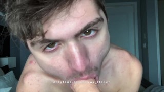 18 gay twink plays with new dildo and gets it to cum on his face!