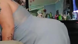 Big white booty bouncing in blue dress