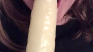 Pierced teen dildo blowjob