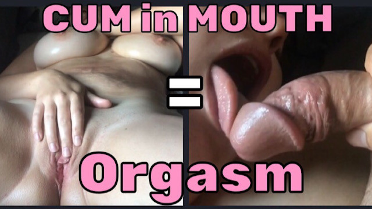 Horny MILF masturbates and tastes cock has orgasm during cum in open mouth