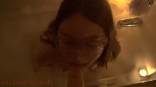 Nerdy Girl Sucks Daddy Off In The Bathtub!
