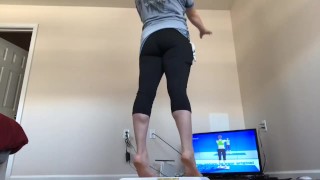 Milf exercising in Yoga Pants (Wii Fit Mommy)