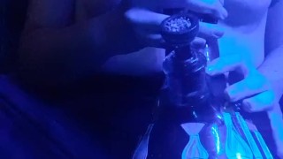 Stoner Babe Smokes a Huge Bong Hit and Plays With Tits
