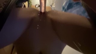 teen rides dildo on mirror 