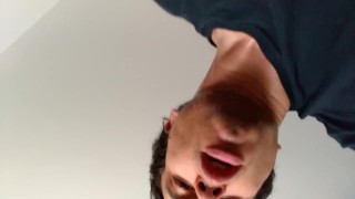 close up reaction of my face as I come on this girls ass