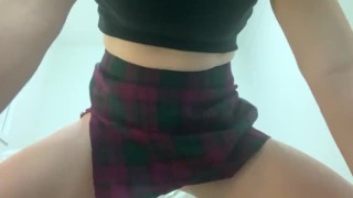 Messing around and teasing under skirt, over panties. 