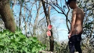 guy masturbating and cumming on hanging bra public