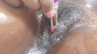 ChelsaBlue wet bathtub play with fake lipstick vibrator