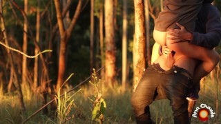 Fucking my pussy and ass enjoying the autumn sunset in the woods - 4K