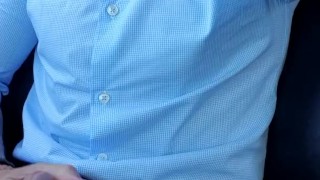 Hot daddy, cums all over his suit in public car park