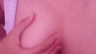 Massaging perfect teen tits
