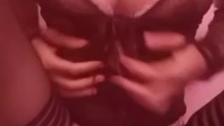 sexy asian in lingerie playing with big tits