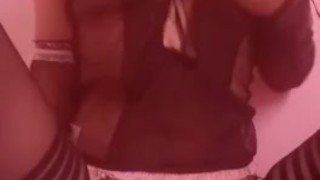 sexy asian in lingerie playing with big tits
