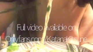 Ramen mukbang feeding food fetish big tits