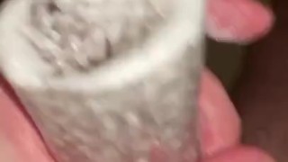 Blowing a massive load with a stroker in the shower