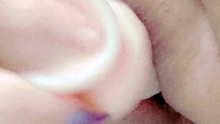 Teen stretching little pussy with big dildo