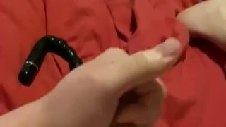 British boy plays with g-spot massager with loud moaning 