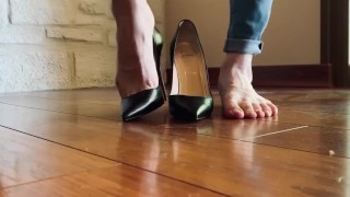 Candid Louboutin in tight jean