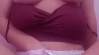 Busty little asian doll rubbing pussy for daddy in cute panties