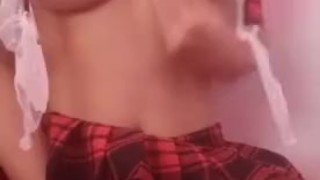 Sexy asian teen schoolgirl smacking tits and pussy