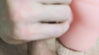 Playing with my hard cock and sex doll