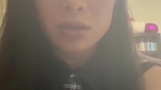 Teaser Schoolgirl masturbates in Quarantine Self facial and swallow cum