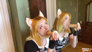 Рыжуля Сосет с Заглотом Большой Хуй и Секс Игрушку и Ебется по Собачьи
