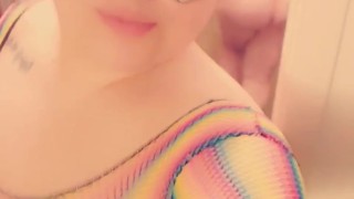 Round ass Curvy Latina feeling sexy in rainbow fishnet top and thong