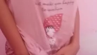 asian in pigtails and cute pink dress for daddy teasing