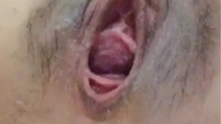 Pussy tunnel opening after 12 hours plug training 