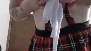 Redhead in school girls outfit. Add me on snapchat iducane20 