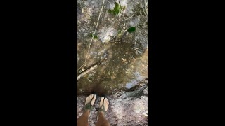 Sanuk Sandals in the water stream!