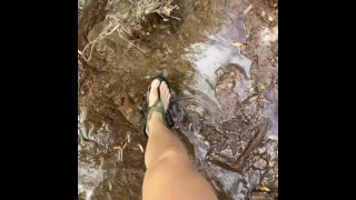Sanuk Sandals in the water stream!